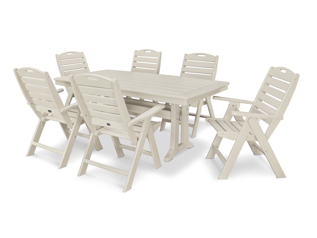 Nautical Folding Highback Chair 7-Piece Dining Set with Trestle Legs Photo