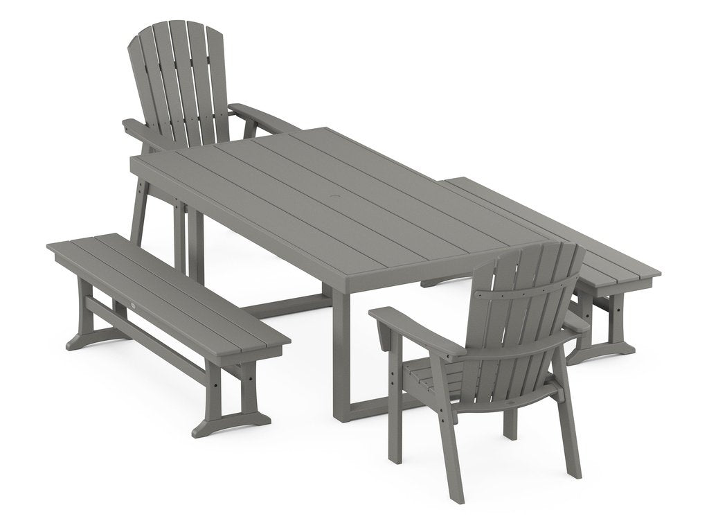 Nautical Curveback Adirondack 5-Piece Dining Set with Benches Photo