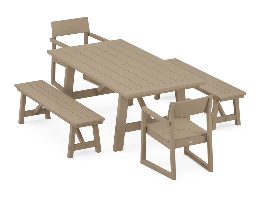 EDGE 5-Piece Rustic Farmhouse Dining Set With Benches Photo