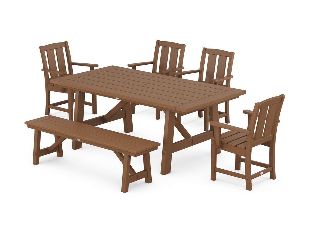 Mission 6-Piece Rustic Farmhouse Dining Set with Bench Photo