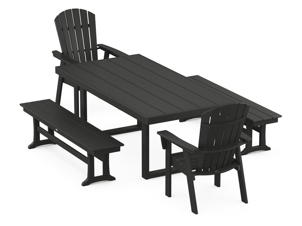 Nautical Curveback Adirondack 5-Piece Dining Set with Benches Photo