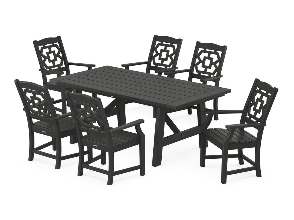 Chinoiserie Arm Chair 7-Piece Rustic Farmhouse Dining Set Photo