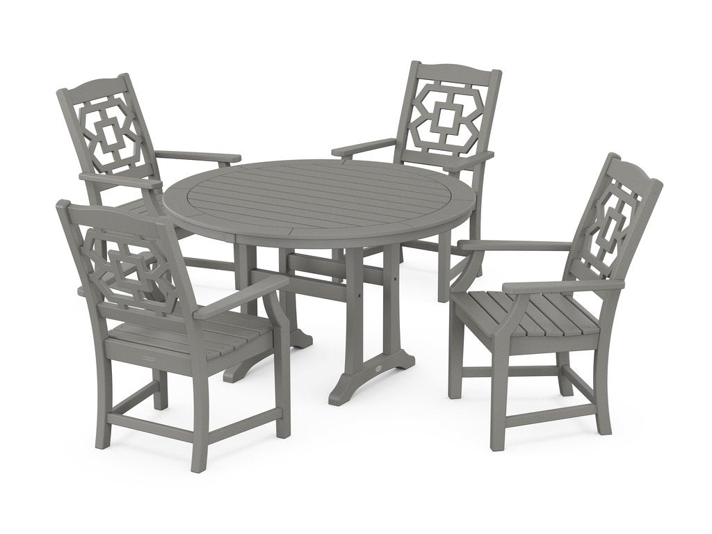 Chinoiserie 5-Piece Round Dining Set with Trestle Legs Photo