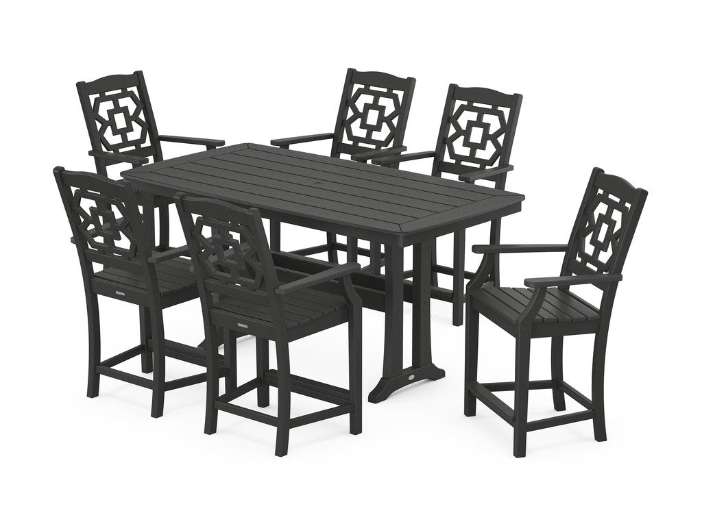 Chinoiserie Arm Chair 7-Piece Counter Set with Trestle Legs Photo