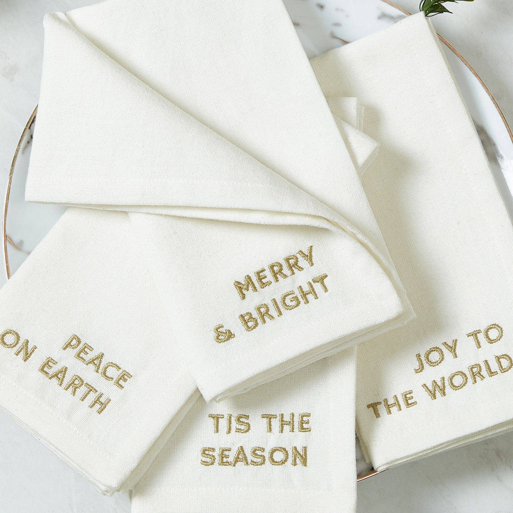 Joyful Sentiment Embroidered Napkins, Set of 4 - 17x17 - Retreat Home Furniture