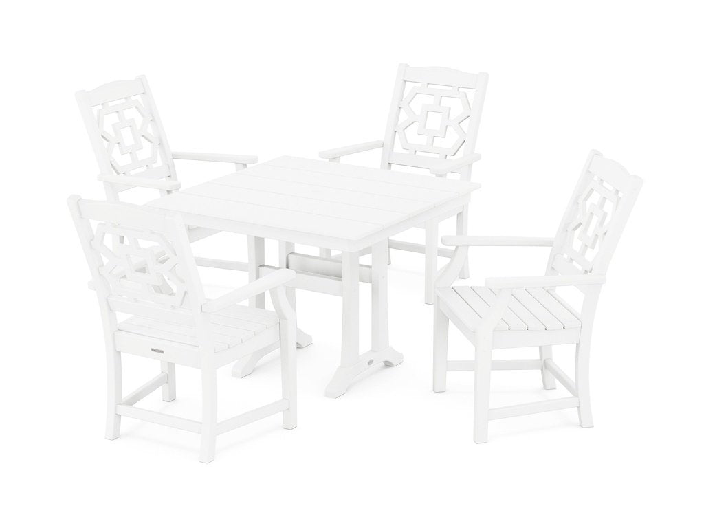 Chinoiserie 5-Piece Farmhouse Dining Set with Trestle Legs Photo