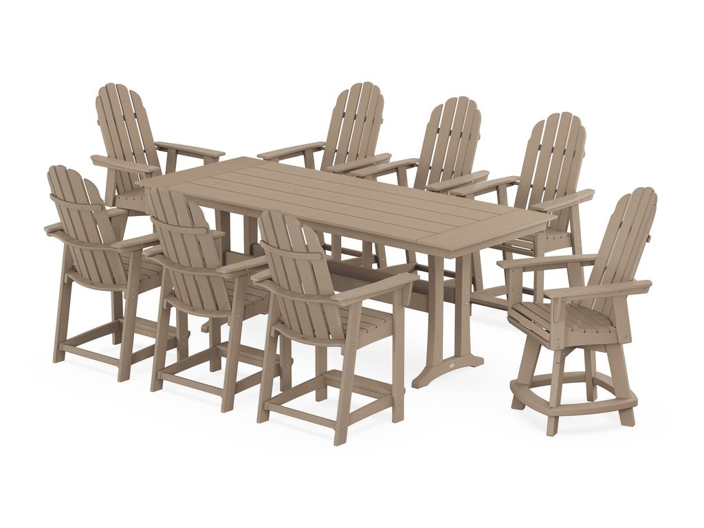 Vineyard Curveback Adirondack Swivel 9-Piece Farmhouse Counter Set with Trestle Legs Photo