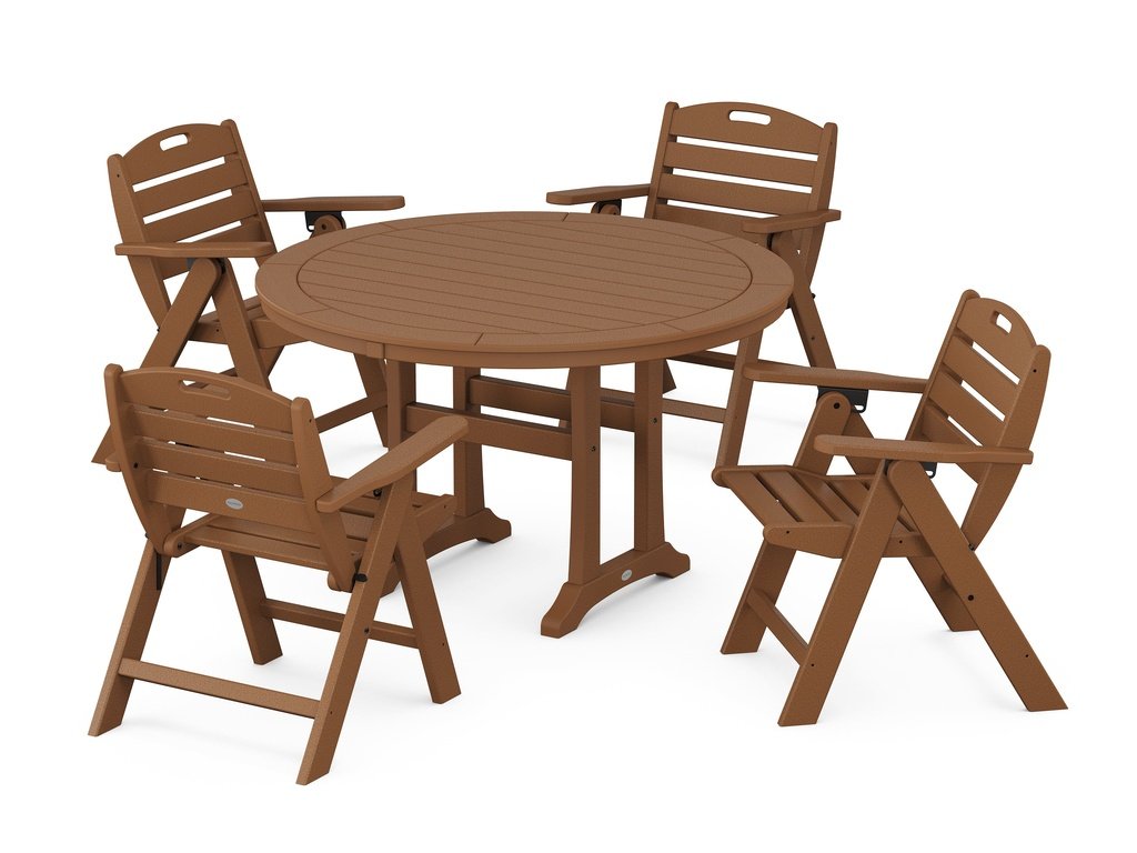 Nautical Folding Lowback Chair 5-Piece Round Dining Set With Trestle Legs Photo