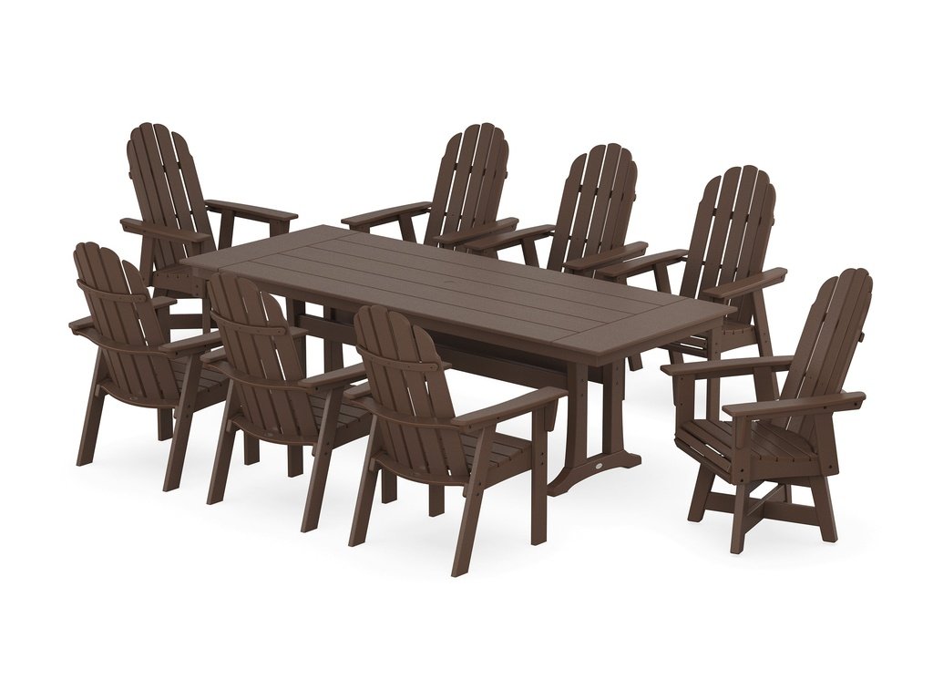 Vineyard 9-Piece Curveback Adirondack Swivel Farmhouse Dining Set with Trestle Legs Photo