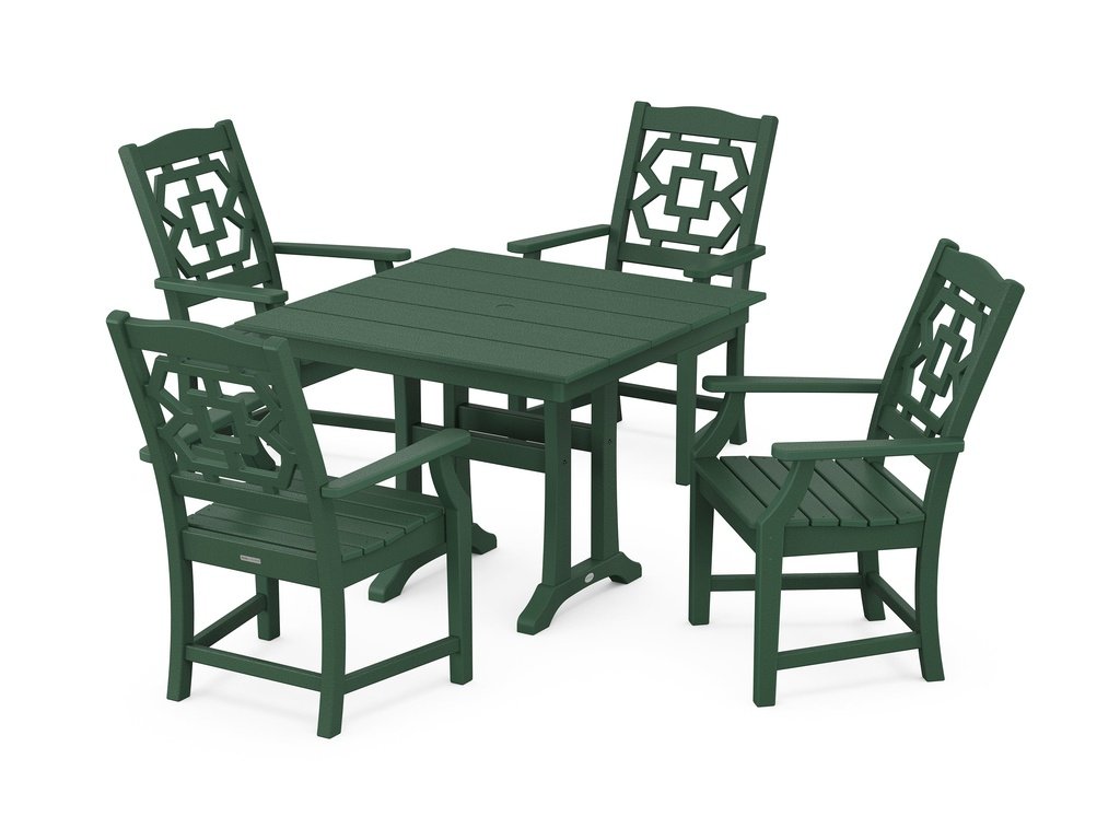 Chinoiserie 5-Piece Farmhouse Dining Set with Trestle Legs Photo