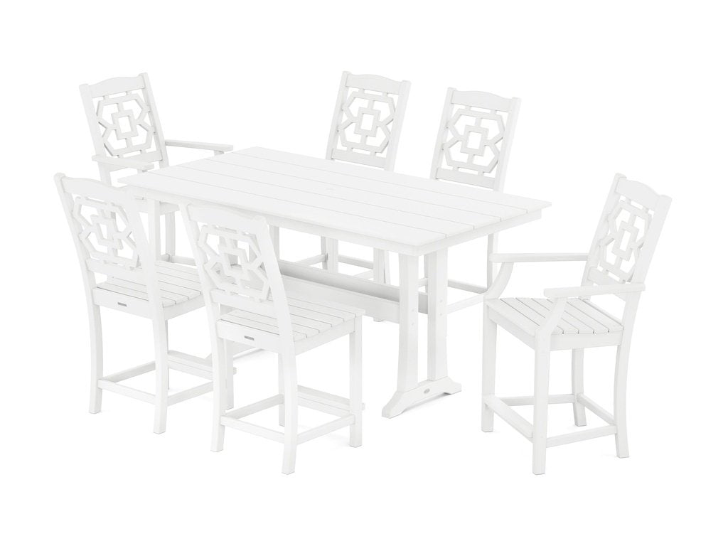 Chinoiserie 7-Piece Farmhouse Counter Set with Trestle Legs Photo