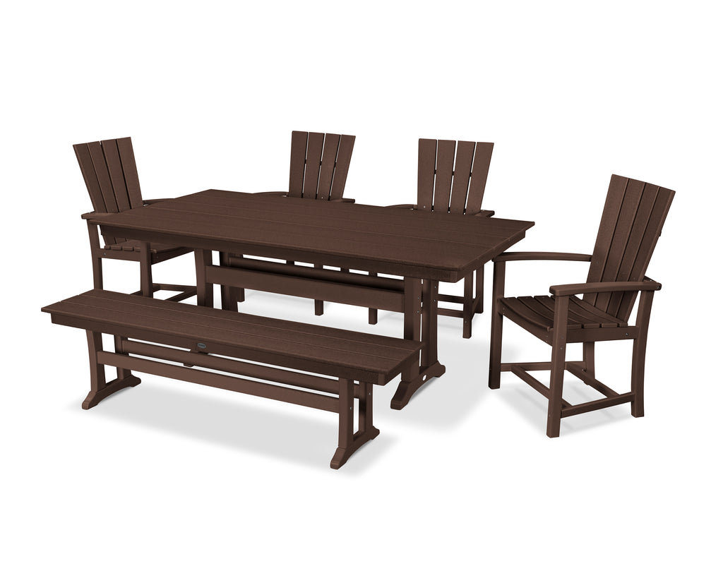 Quattro 6-Piece Farmhouse Dining Set with Trestle Legs and Bench Photo