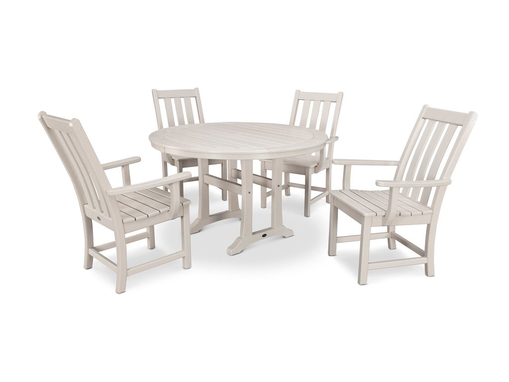 Vineyard 5-Piece Round Dining Set with Trestle Legs Photo