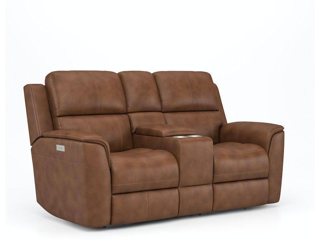 Henry Power Reclining Loveseat with Console and Power Headrests and Lumbar 1041-64PH - Retreat Home Furniture