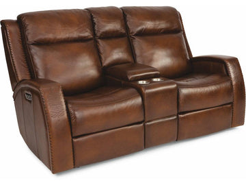 Mustang Power Reclining Loveseat with Console and Power Headrests