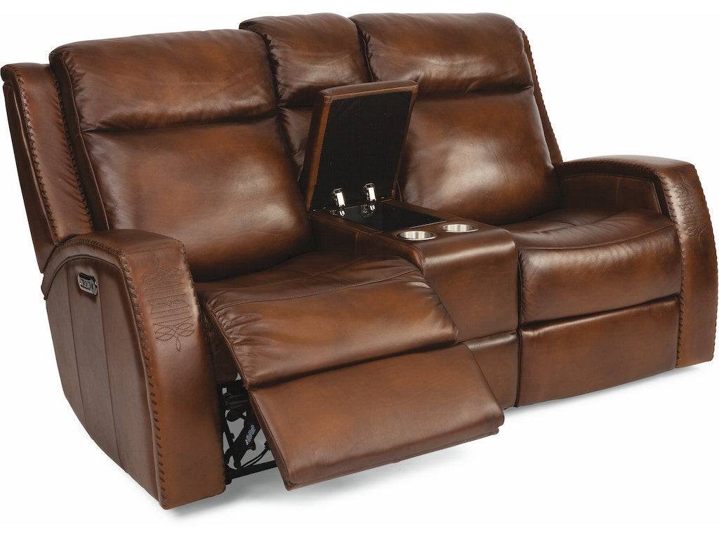 Mustang Power Reclining Loveseat with Console and Power Headrests