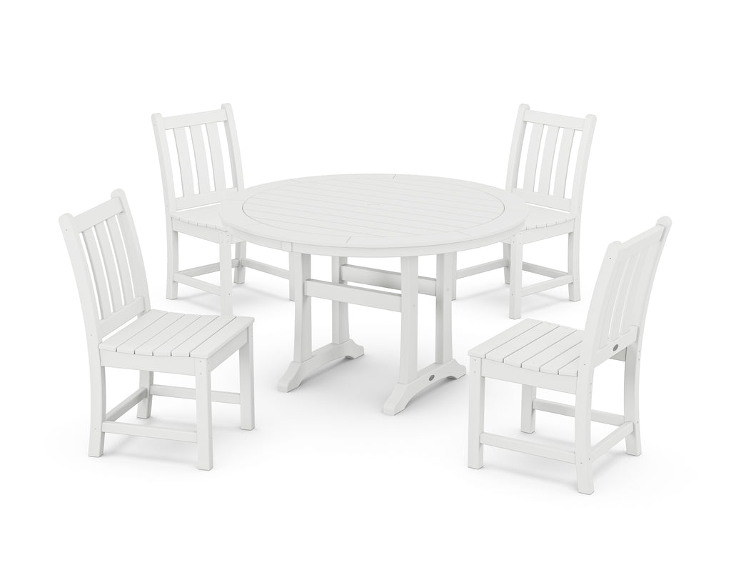 Traditional Garden Side Chair 5-Piece Round Dining Set With Trestle Legs Photo