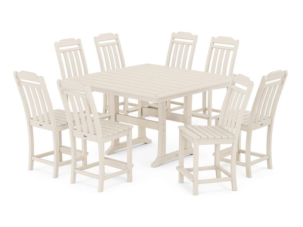 Country Living 9-Piece Square Side Chair Counter Set with Trestle Legs Photo