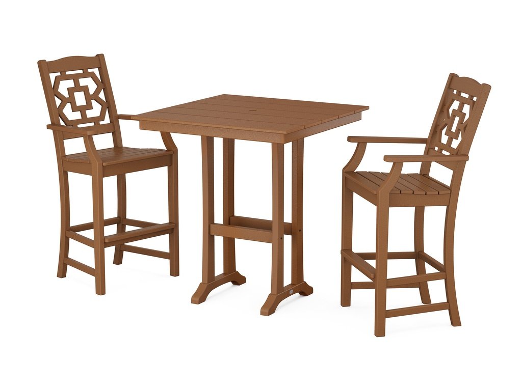 Chinoiserie 3-Piece Farmhouse Bar Set with Trestle Legs Photo