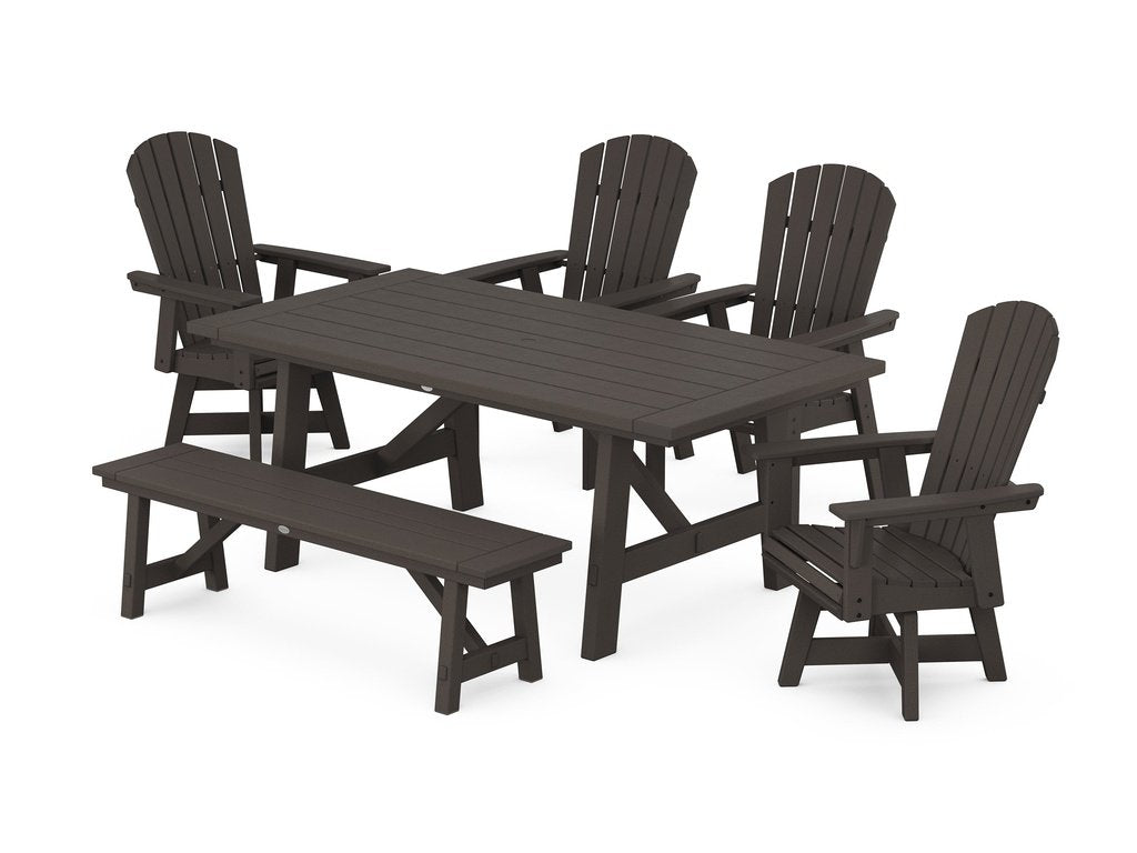 Nautical Adirondack Swivel 6-Piece Rustic Farmhouse Dining Set With Trestle Legs Photo