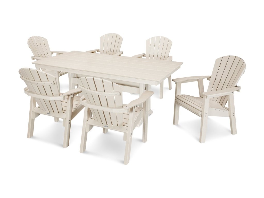 Seashell 7- Piece Farmhouse Dining Set with Trestle Legs Photo