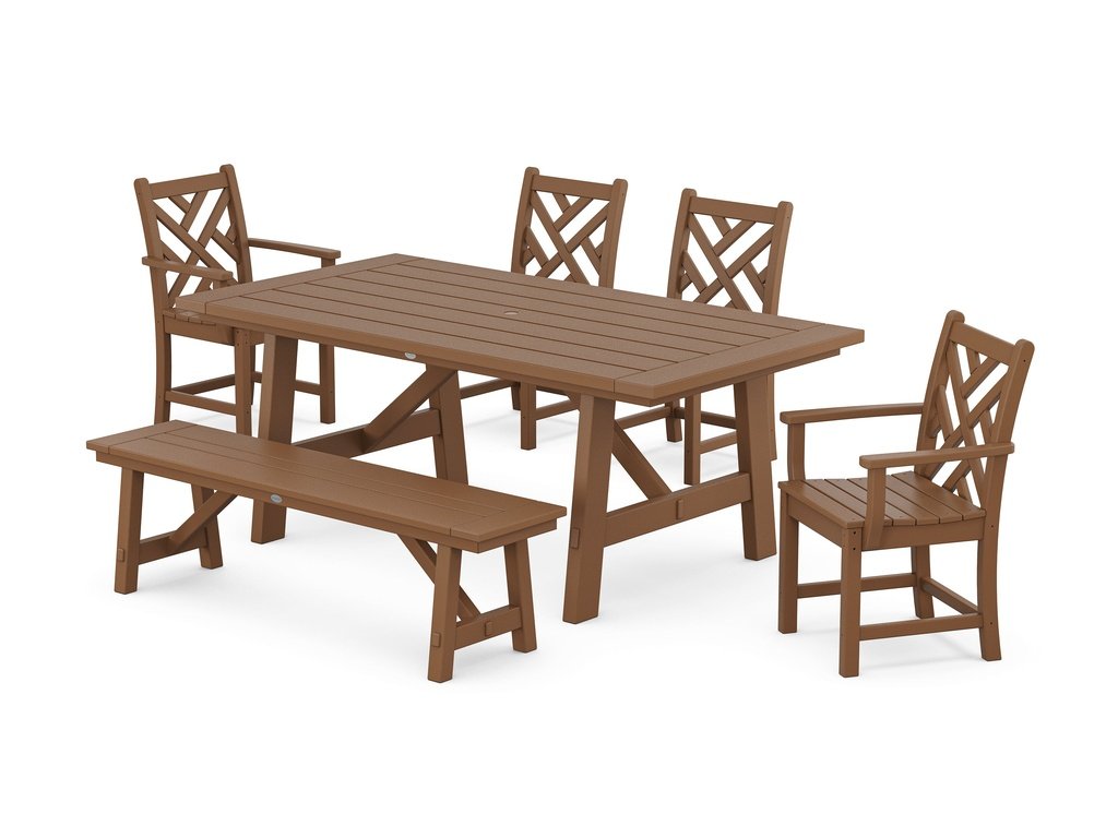 Chippendale 6-Piece Rustic Farmhouse Dining Set With Bench Photo