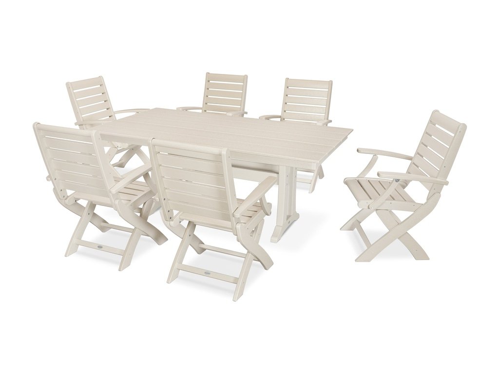 Signature Folding Chair 7-Piece Farmhouse Dining Set with Trestle Legs Photo