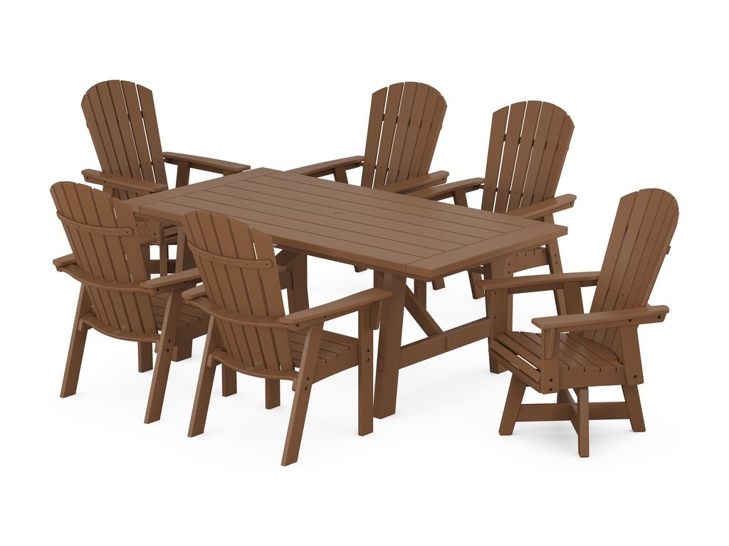 Nautical Curveback Adirondack Swivel Chair 7-Piece Rustic Farmhouse Dining Set Photo