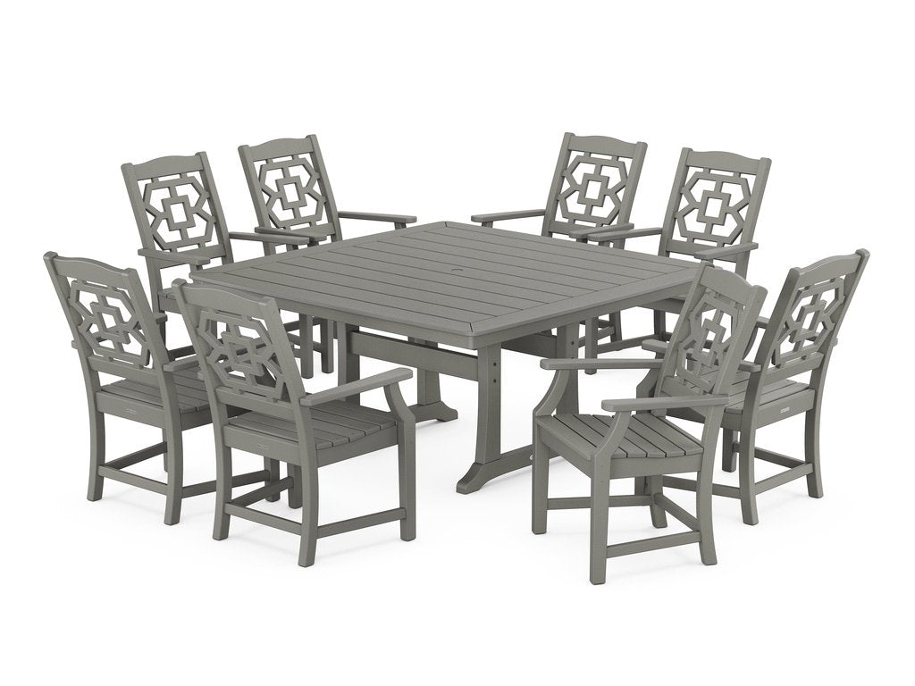 Chinoiserie 9-Piece Square Dining Set with Trestle Legs Photo