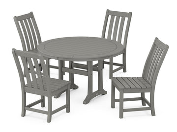 Vineyard Side Chair 5-Piece Round Dining Set With Trestle Legs Photo