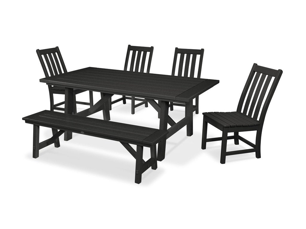 Vineyard 6-Piece Rustic Farmhouse Side Chair Dining Set with Bench Photo