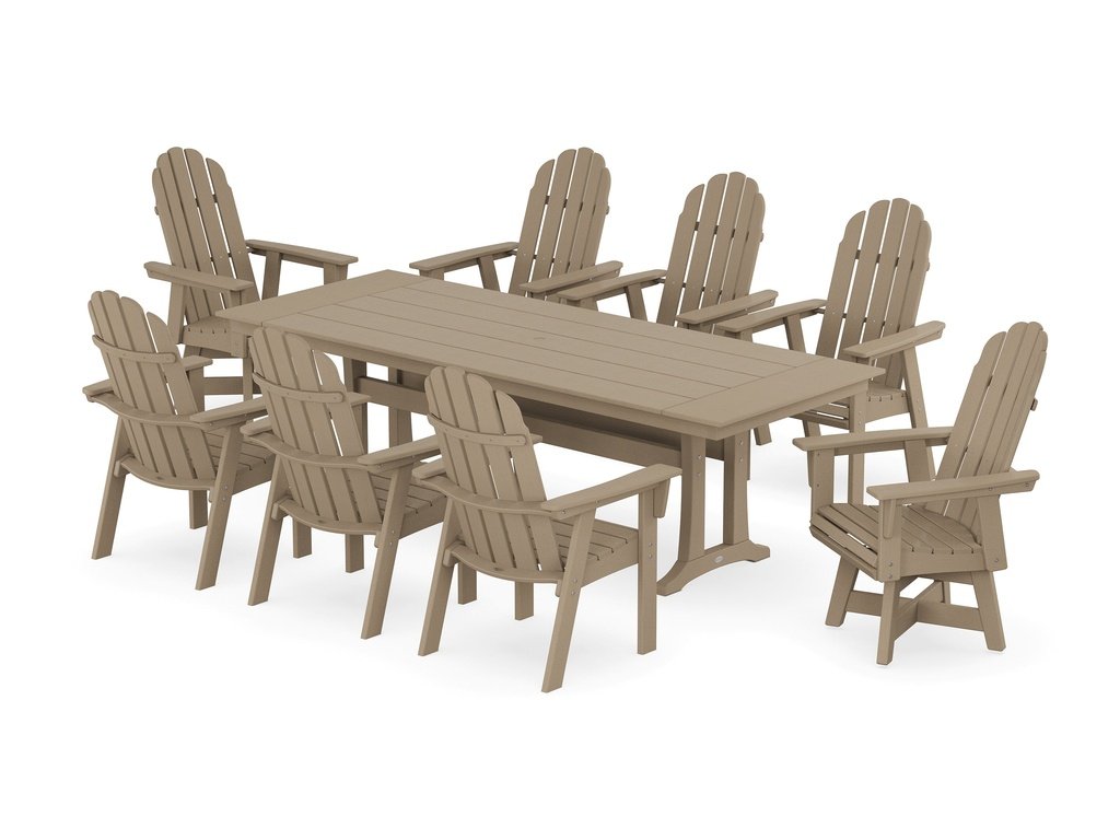 Vineyard 9-Piece Curveback Adirondack Swivel Farmhouse Dining Set with Trestle Legs Photo