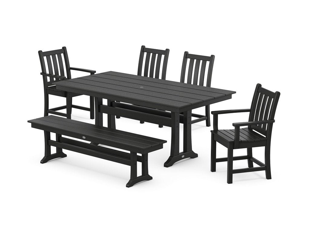 Traditional Garden 6-Piece Farmhouse Dining Set with Trestle Legs and Bench Photo