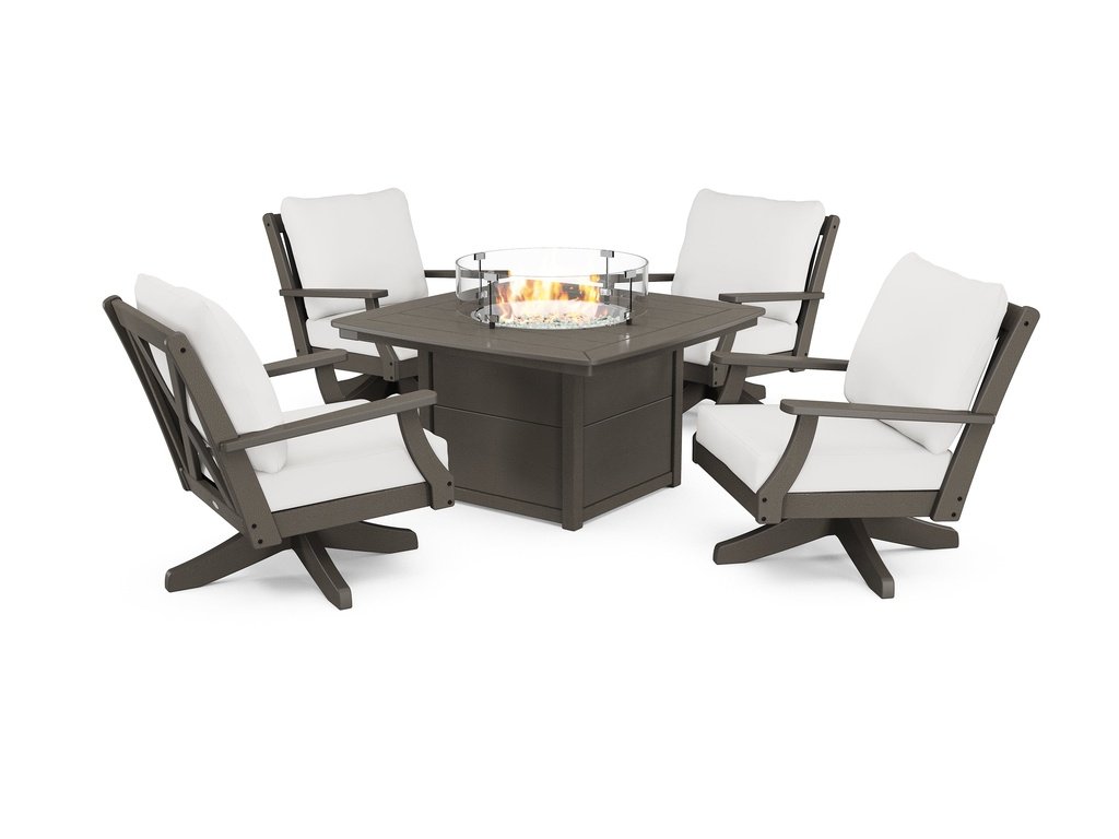 Braxton 5-Piece Deep Seating Swivel Conversation Set with Fire Pit Table Photo