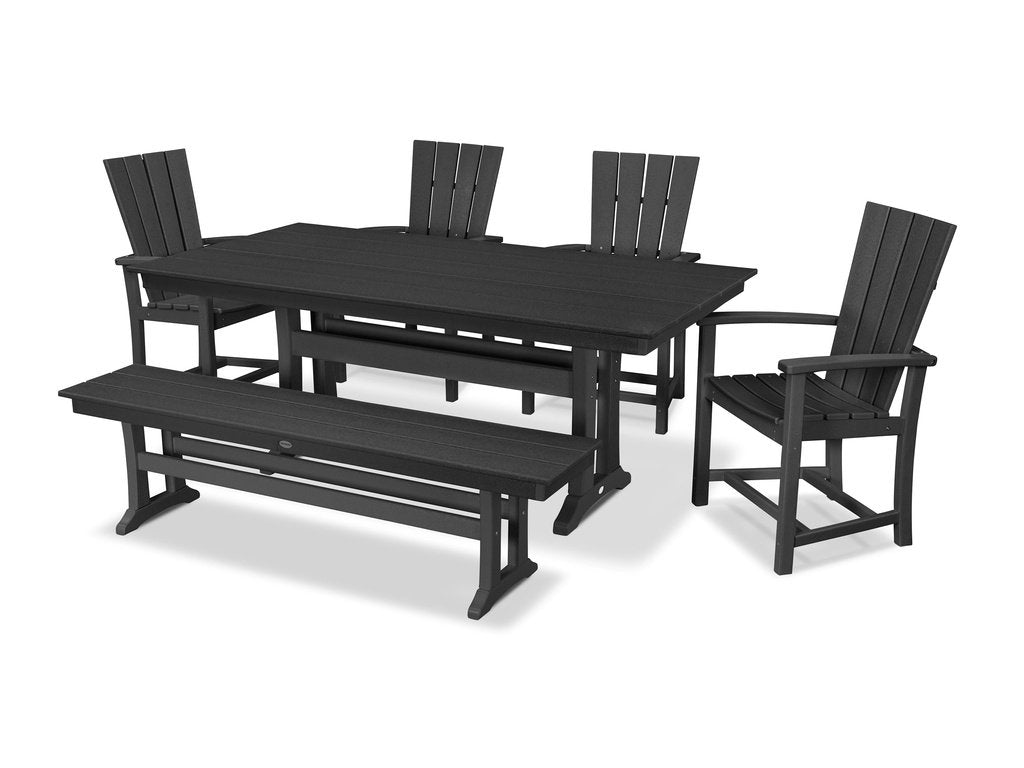 Quattro 6-Piece Farmhouse Dining Set with Trestle Legs and Bench Photo