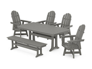 Vineyard Curveback Adirondack Swivel Chair 6-Piece Dining Set with Trestle Legs and Bench Photo