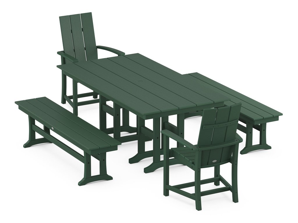 Modern Adirondack 5-Piece Farmhouse Dining Set with Benches Photo