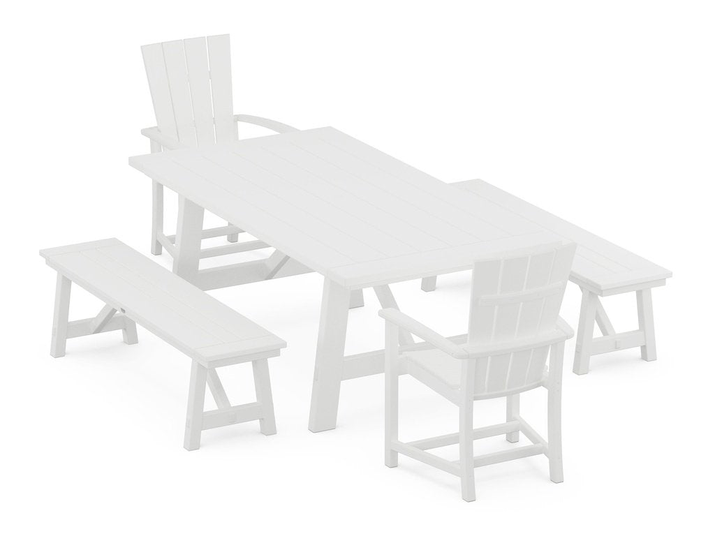 Quattro 5-Piece Rustic Farmhouse Dining Set With Benches Photo