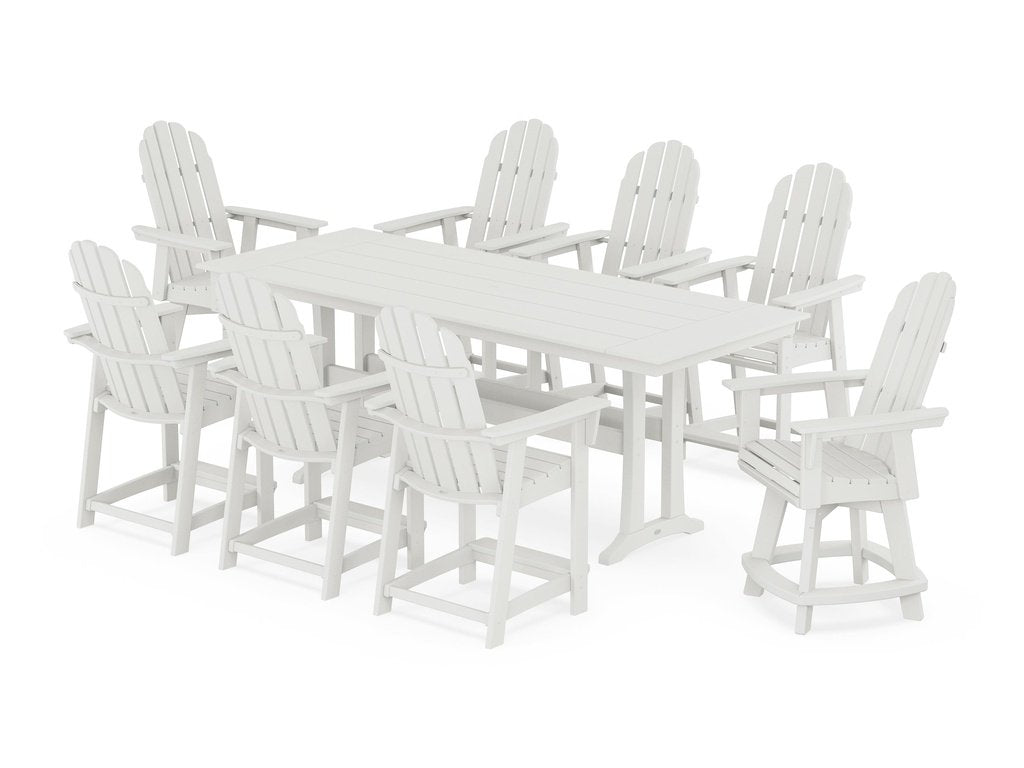 Vineyard Curveback Adirondack Swivel 9-Piece Farmhouse Counter Set with Trestle Legs Photo