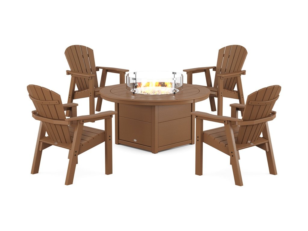 Seashell 4-Piece Upright Adirondack Conversation Set with Fire Pit Table Photo