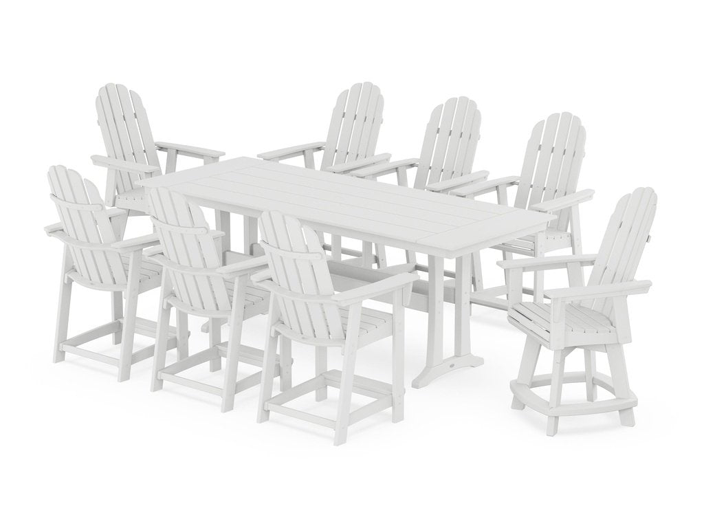 Vineyard Curveback Adirondack Swivel 9-Piece Farmhouse Counter Set with Trestle Legs Photo