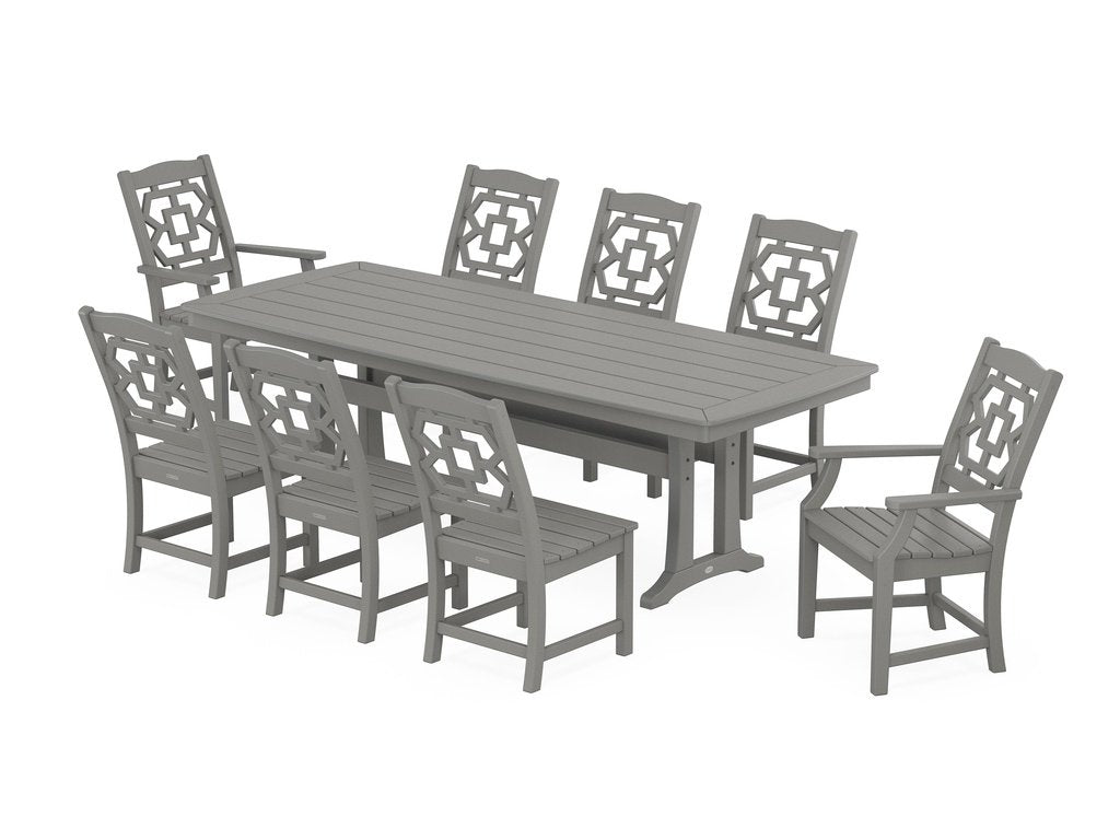 Chinoiserie 9-Piece Dining Set with Trestle Legs Photo