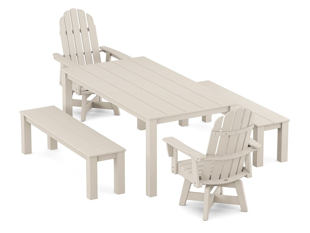 Vineyard Curveback Adirondack 5-Piece Parsons Swivel Dining Set with Benches Photo