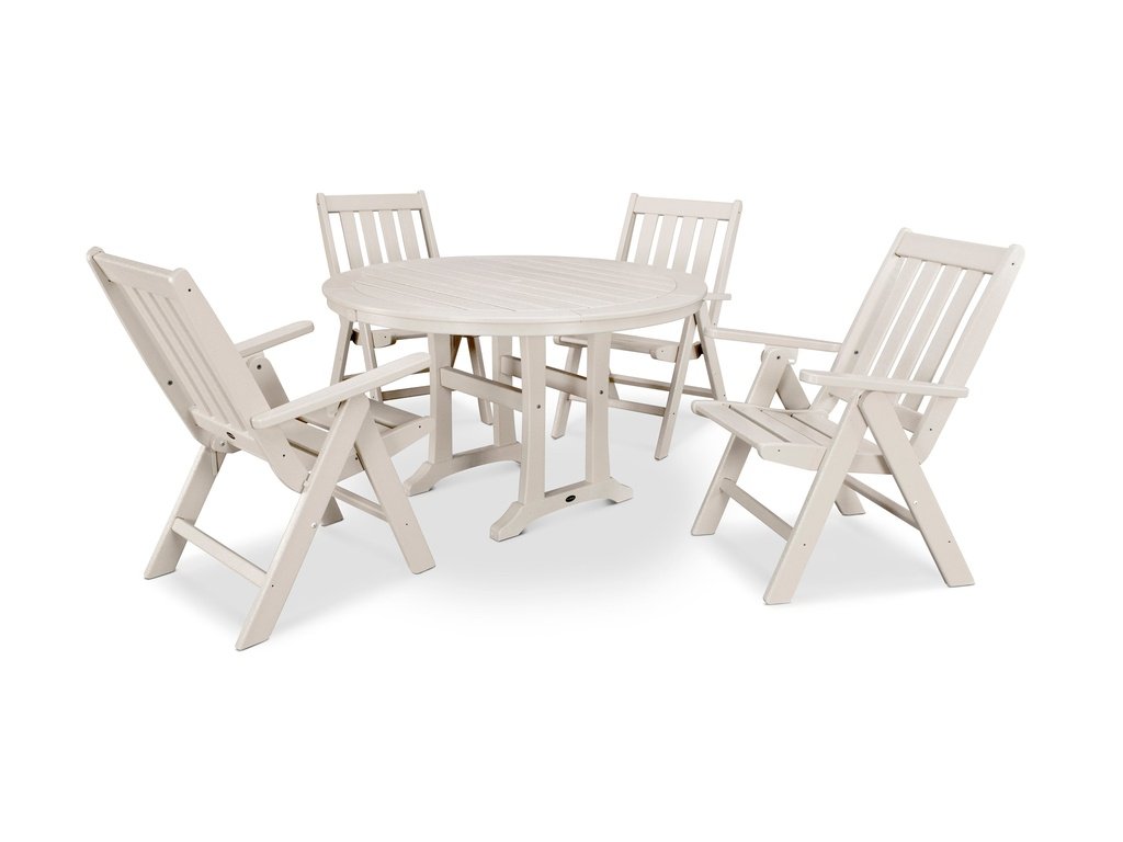 Vineyard Folding Chair 5-Piece Round Dining Set with Trestle Legs Photo