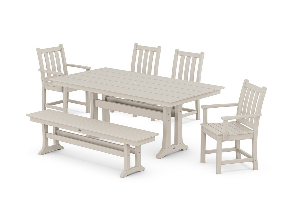 Traditional Garden 6-Piece Farmhouse Dining Set with Trestle Legs and Bench Photo