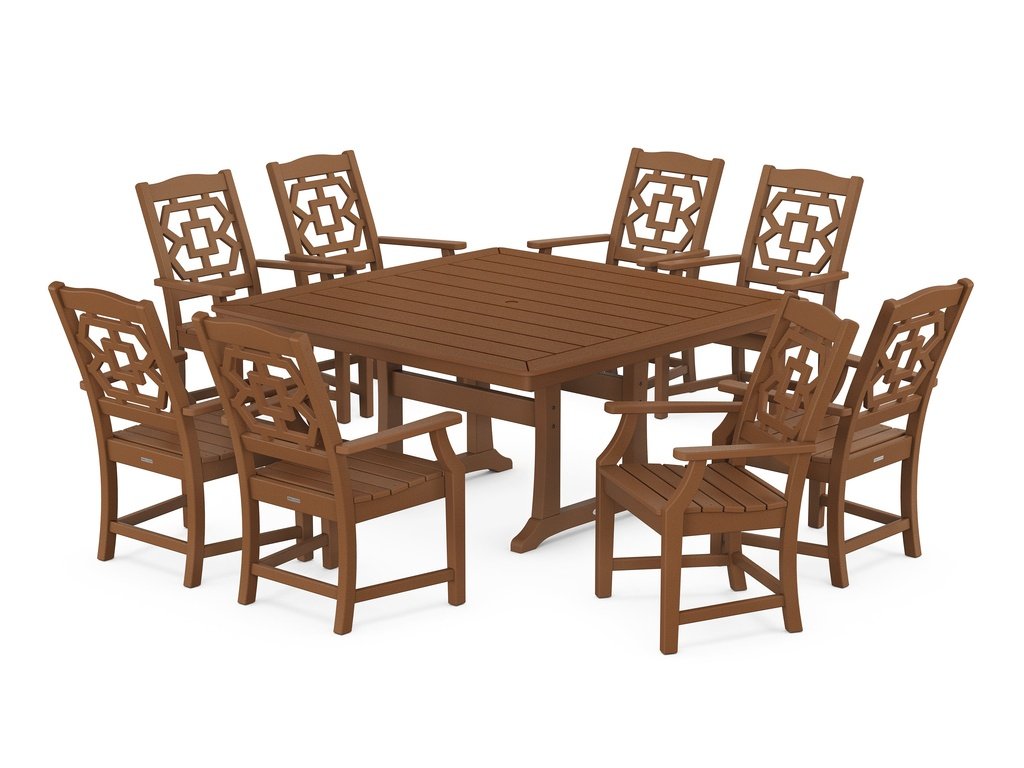 Chinoiserie 9-Piece Square Dining Set with Trestle Legs Photo