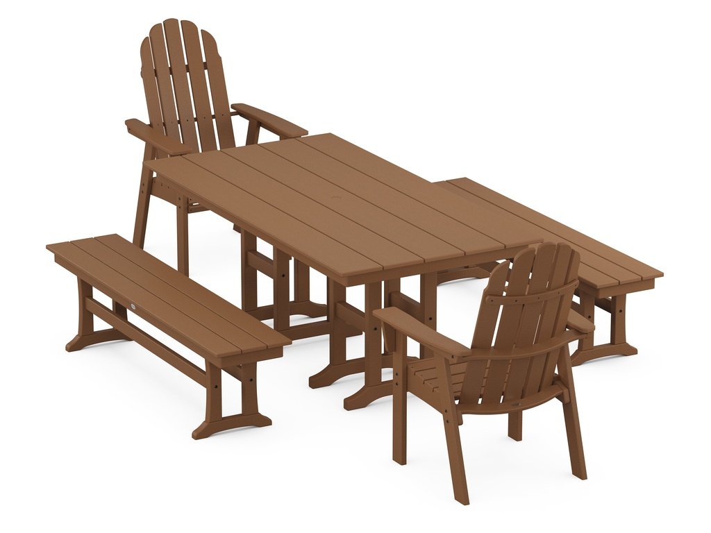 Vineyard Curveback Adirondack 5-Piece Farmhouse Dining Set with Benches Photo