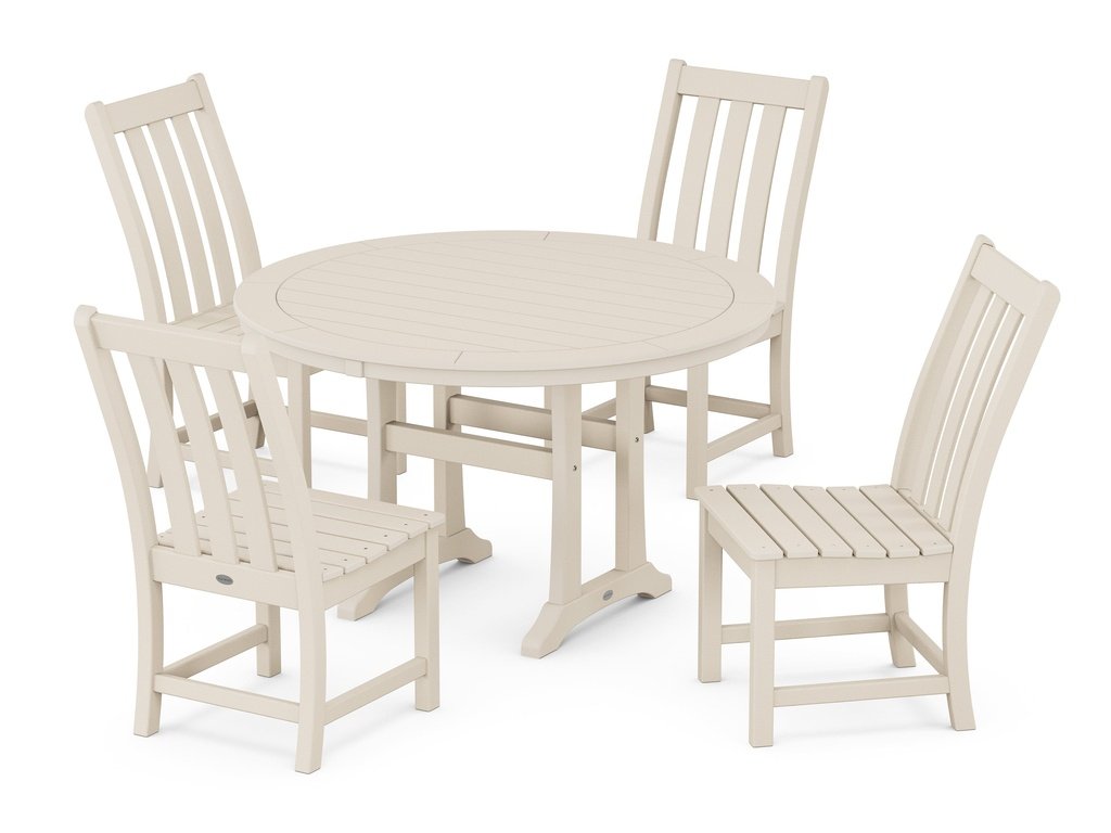 Vineyard Side Chair 5-Piece Round Dining Set With Trestle Legs Photo