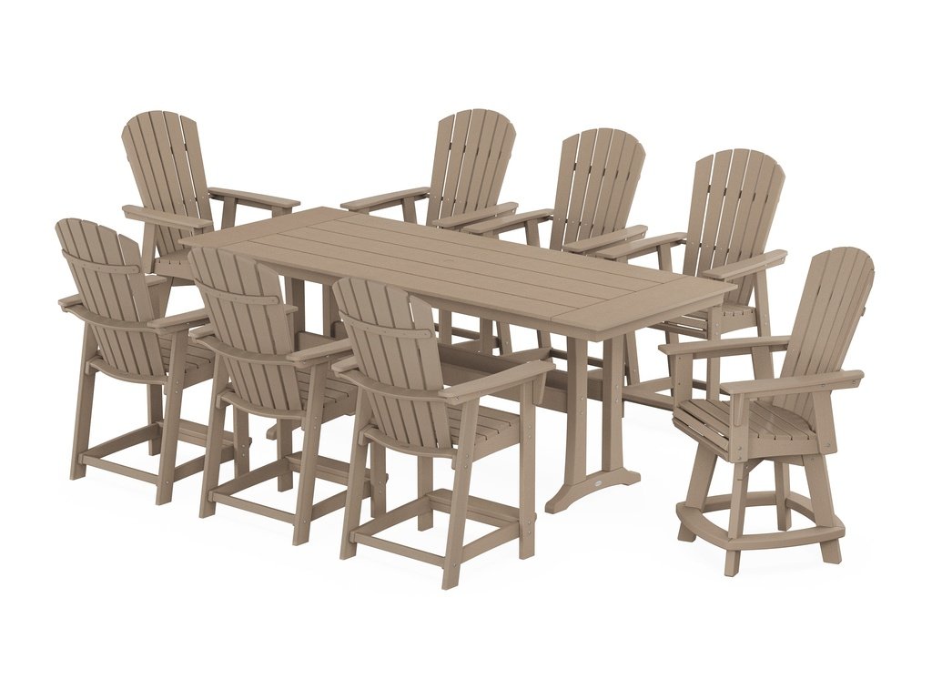 Nautical Curveback Adirondack Swivel 9-Piece Farmhouse Swivel Counter Set with Trestle Legs Photo