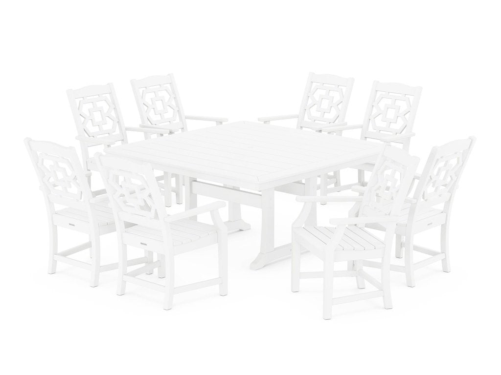 Chinoiserie 9-Piece Square Dining Set with Trestle Legs Photo